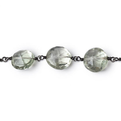 9.5-10.5mm Prasiolite Faceted Coin Beads on Black Gold over .925 Silver Chain
