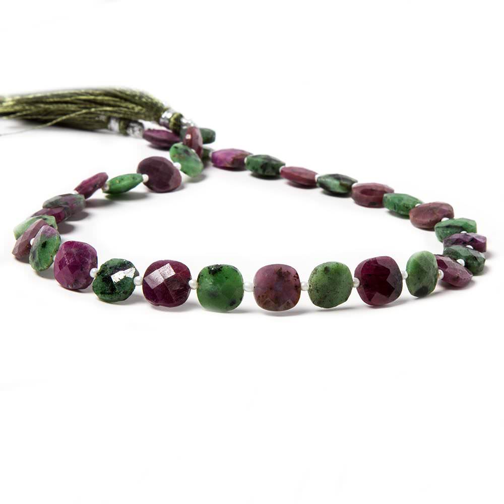 9.5-10.5mm Ruby in Zoisite faceted pillow beads 13.5 inch 29 pieces