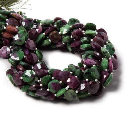 9.5-10.5mm Ruby in Zoisite faceted pillow beads 13.5 inch 29 pieces