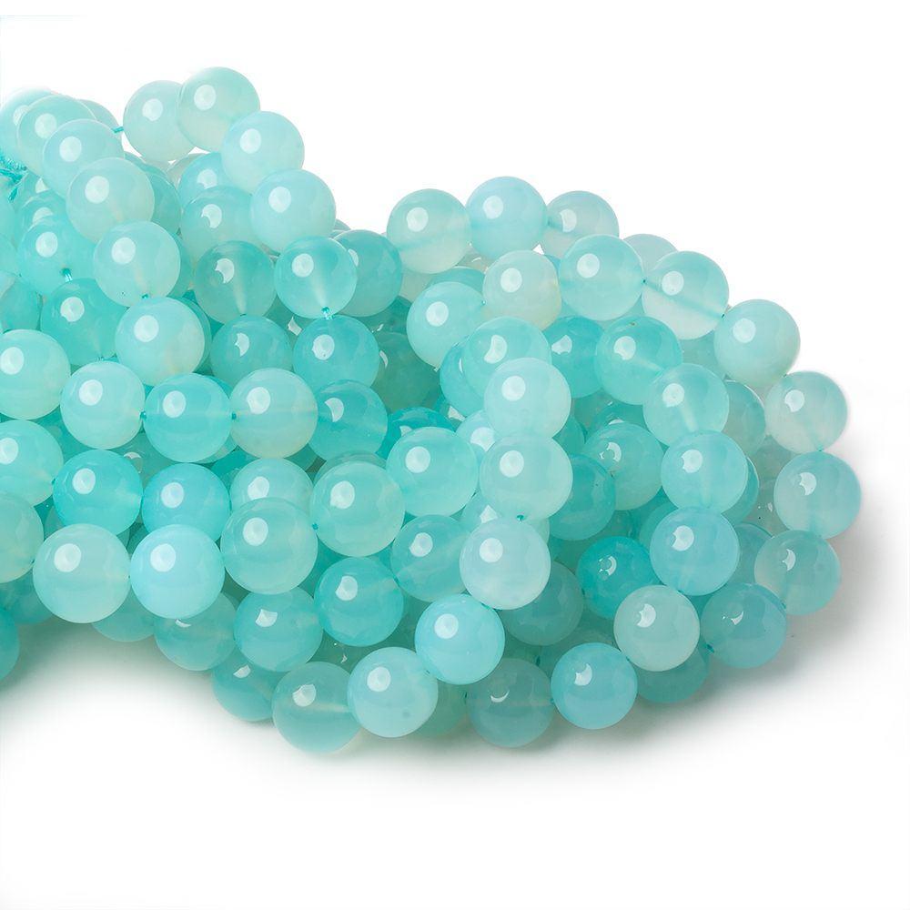 9.5-10mm Aqua blue Chalcedony Plain Round beads 12 inch 30 pieces A