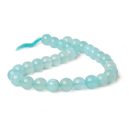 9.5-10mm Aqua blue Chalcedony Plain Round beads 12 inch 30 pieces A