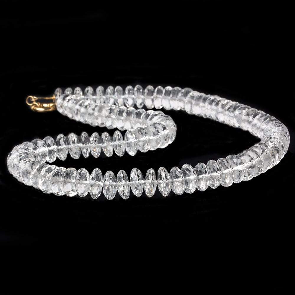 9.5-10mm Crystal Quartz German Faceted Rondelle Necklace 14kt Gold Clasp 17 inch AAA