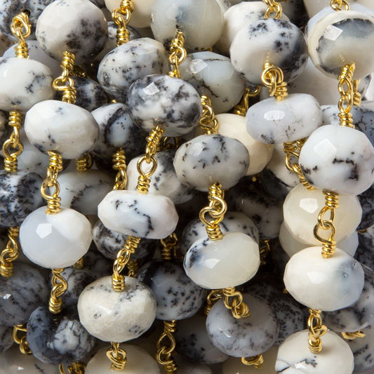 9.5-10mm Dendritic Opal faceted rondelle Gold plated Chain by the foot 23 pcs