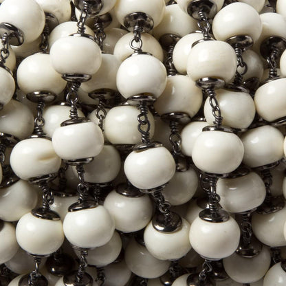 9.5-10mm Ox Bone Oxidized Silver Capped Chain by the foot 19 pcs