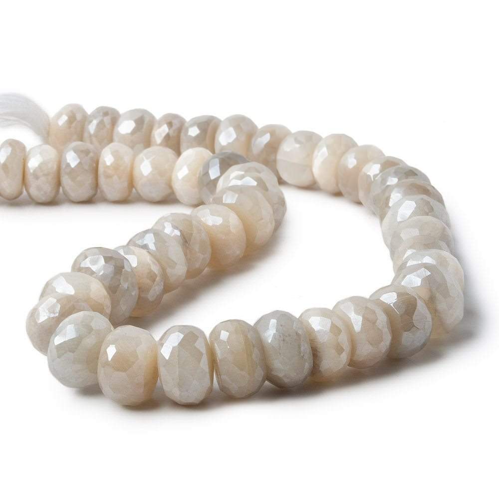9.5-11mm Mystic Cream & Grey Moonstone faceted rondelle beads 13 inch 46 pieces A