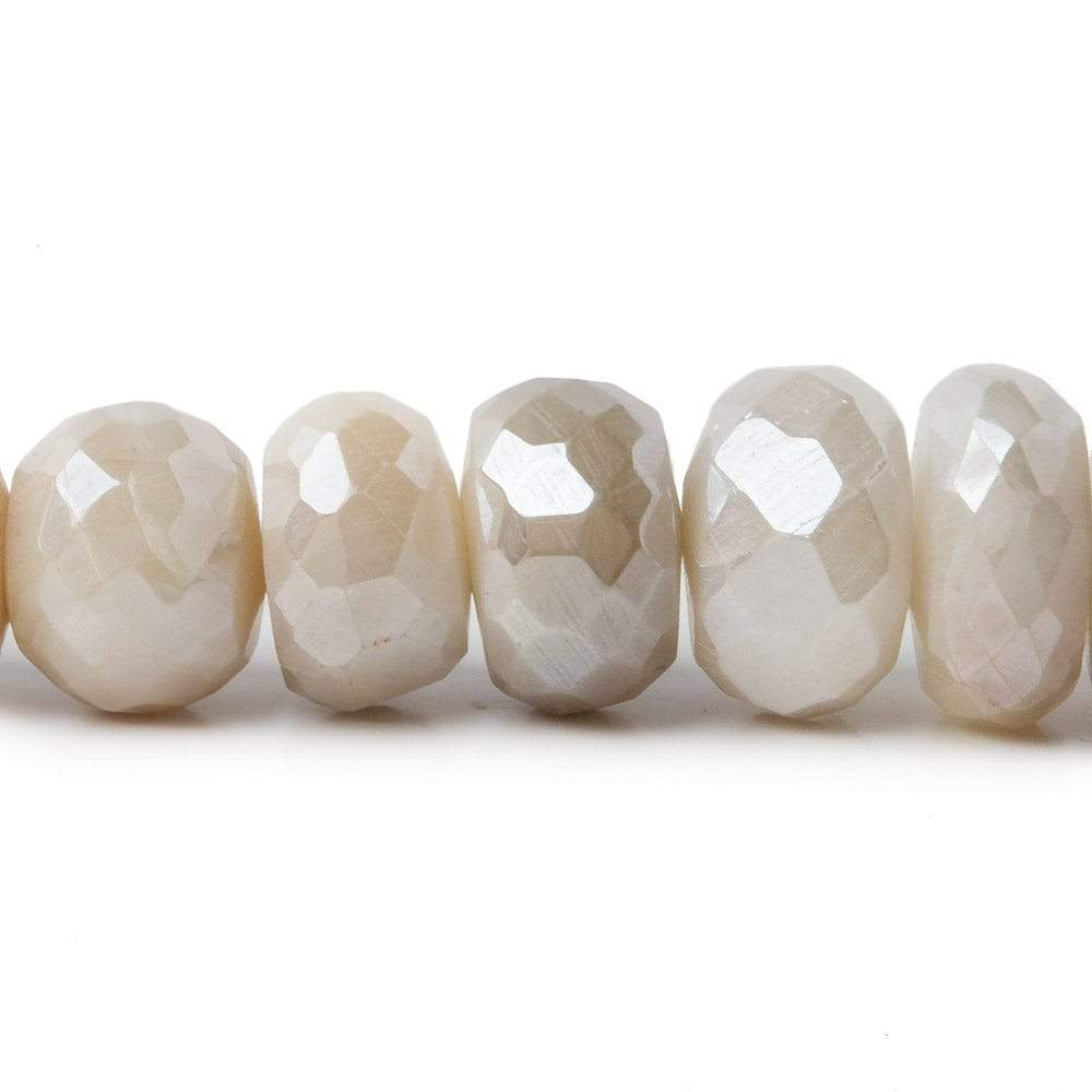 9.5-11mm Mystic Cream & Grey Moonstone faceted rondelle beads 13 inch 46 pieces A