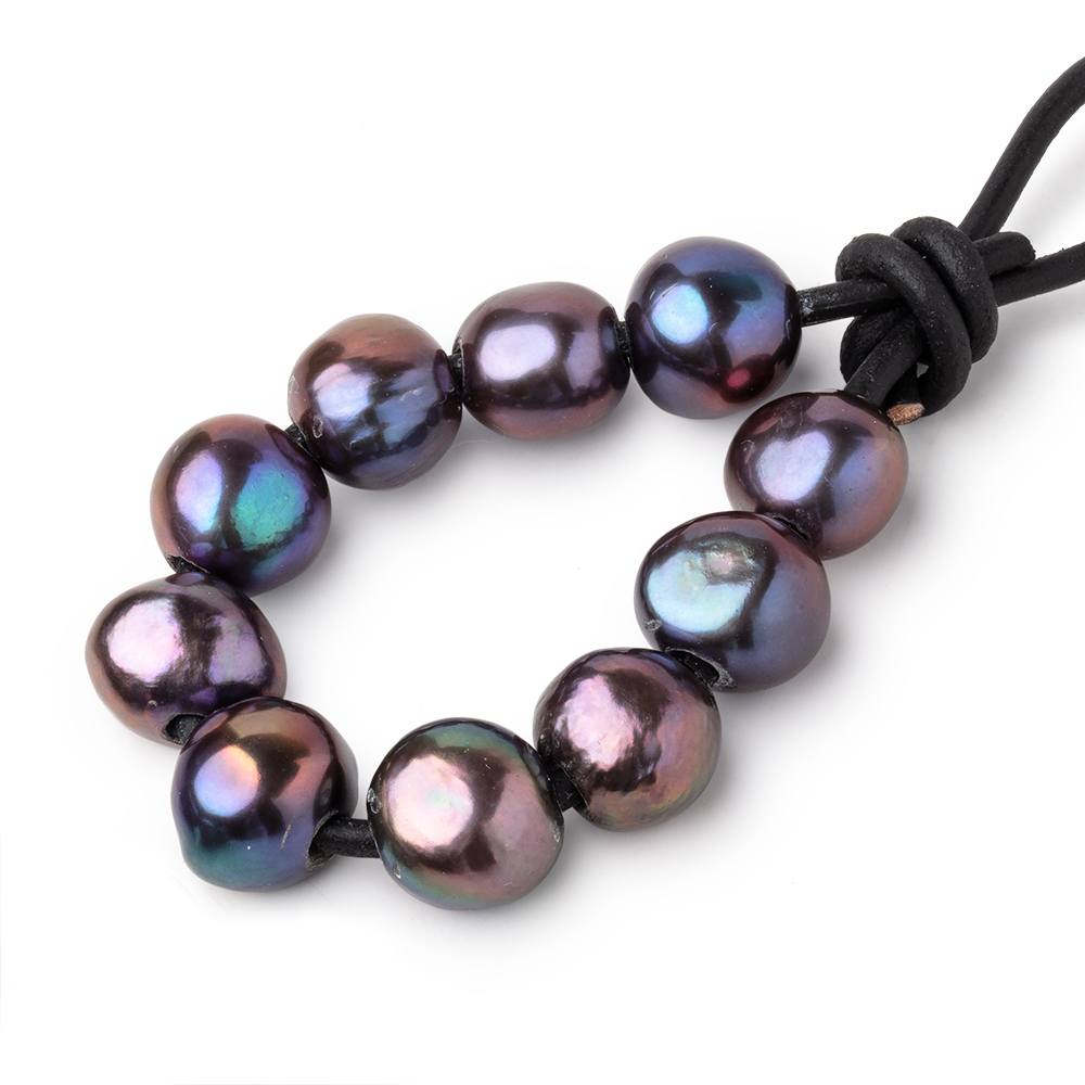 9.5-11mm Peacock Large Hole Baroque Pearls Set of 10