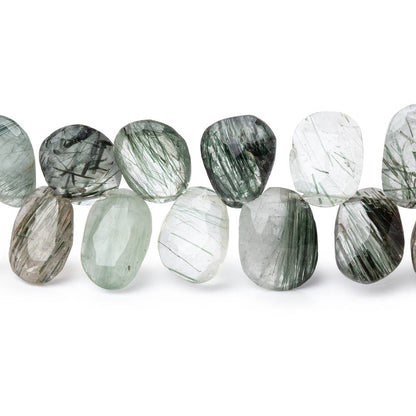 9.5-13mm Green Tourmalinated Quartz Faceted Freeform Beads 8 inch 43 pieces