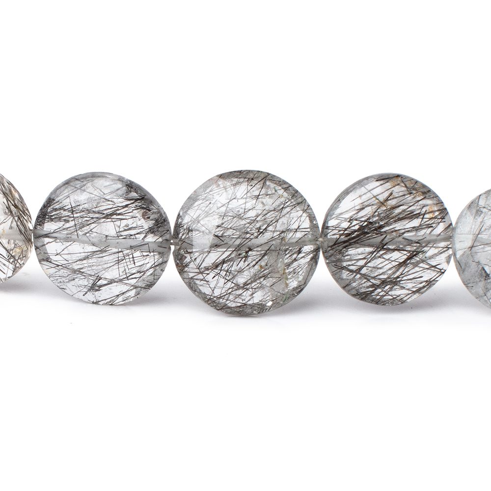 9.5-15mm Black Tourmalinated Quartz Faceted Coin Beads 8.5 inch 18 pieces