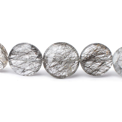 9.5-15mm Black Tourmalinated Quartz Faceted Coin Beads 8.5 inch 18 pieces