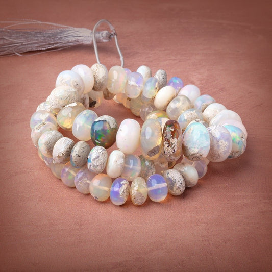 9.5-15mm Ethiopian Opal with Matrix Plain Rondelle Beads 20 inch 75 pieces AA
