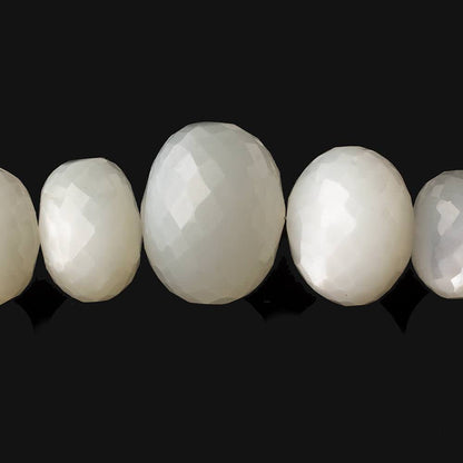 9.5mm - 21mm White Moonstone faceted rondelles 16 inch 43 beads A
