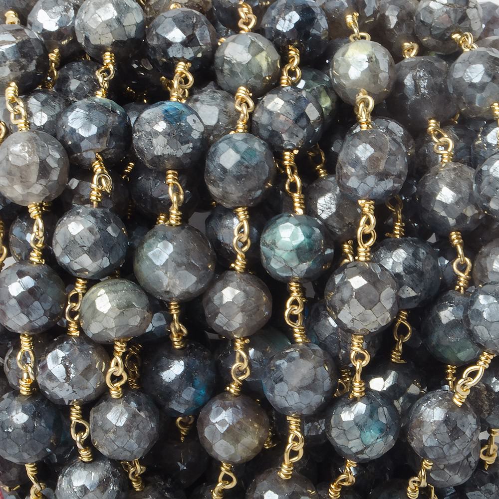 9.5mm Mystic Labradorite faceted round Gold plated Chain by the foot 18 pcs