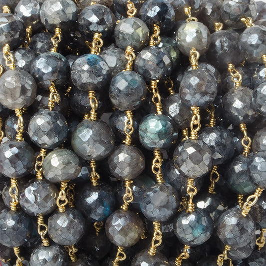 9.5mm Mystic Labradorite faceted round Gold plated Chain by the foot 18 pcs