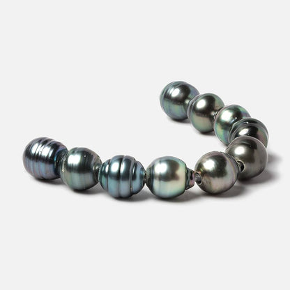 9.5mm Peacock Tahitian Ringed Saltwater Large Hole Pearls 9 pieces