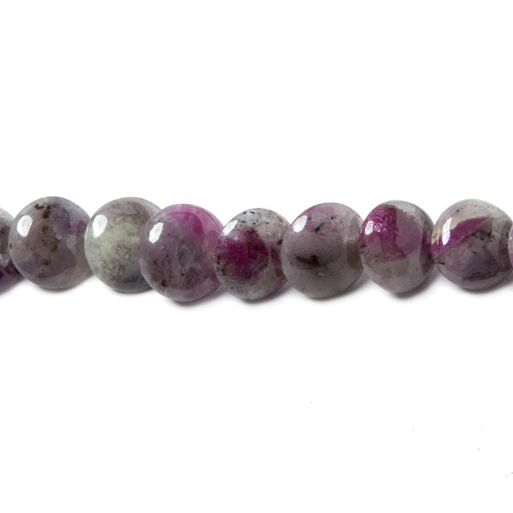 9.5mm Ruby in Marble Matrix plain coin overlapping beads 15 inches 54 pieces
