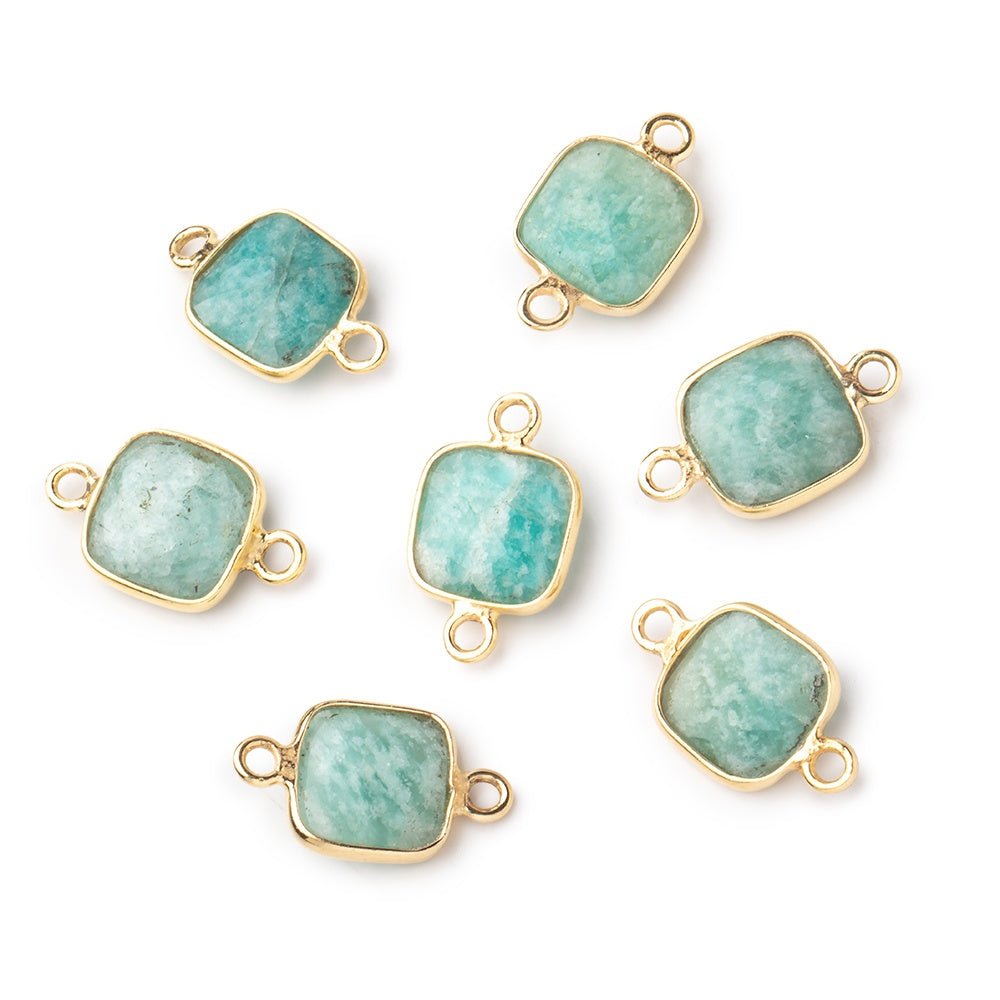 9.5mm Vermeil Bezel Amazonite Faceted Cushion Connectors 1 piece