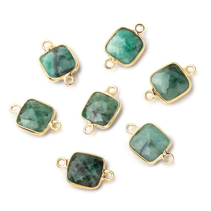 9.5mm Vermeil Bezel Emerald Faceted Cushion Connectors 1 piece