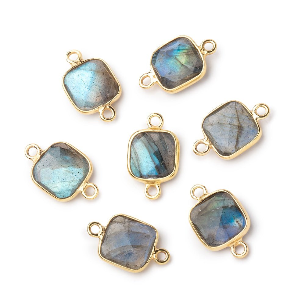 9.5mm Vermeil Bezel Labradorite Faceted Cushion Connectors 1 piece