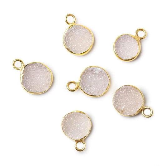 9.5mm Vermeil Bezel Pink Drusy Coin Pendant 1 piece