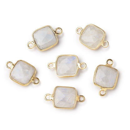9.5mm Vermeil Bezel Rainbow Moonstone Faceted Cushion Connector 1 piece