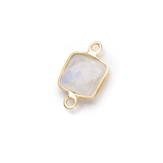 9.5mm Vermeil Bezel Rainbow Moonstone Faceted Cushion Connector 1 piece