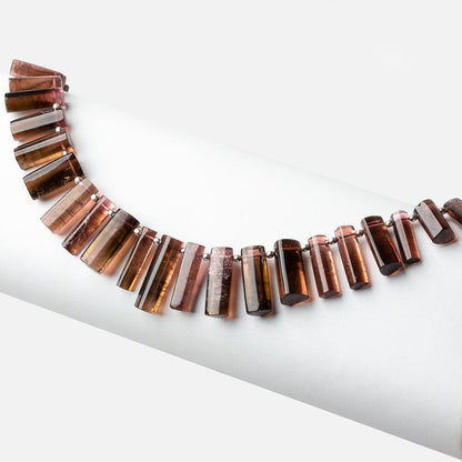 9.5x6x6-21x6x6mm Bi-Color Tourmaline top drilled plain Triangular Tubes 8 inch 26 beads AAA
