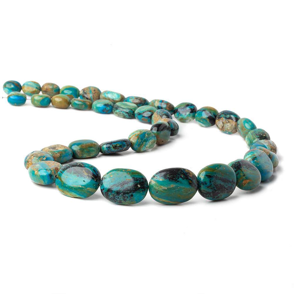 9.5x8.5-19.5x14.5mm Peruvian Blue Opal & Matrix plain oval nuggets 20 inch 37 beads AA