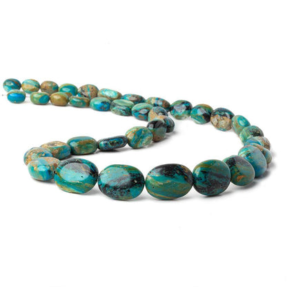 9.5x8.5-19.5x14.5mm Peruvian Blue Opal & Matrix plain oval nuggets 20 inch 37 beads AA