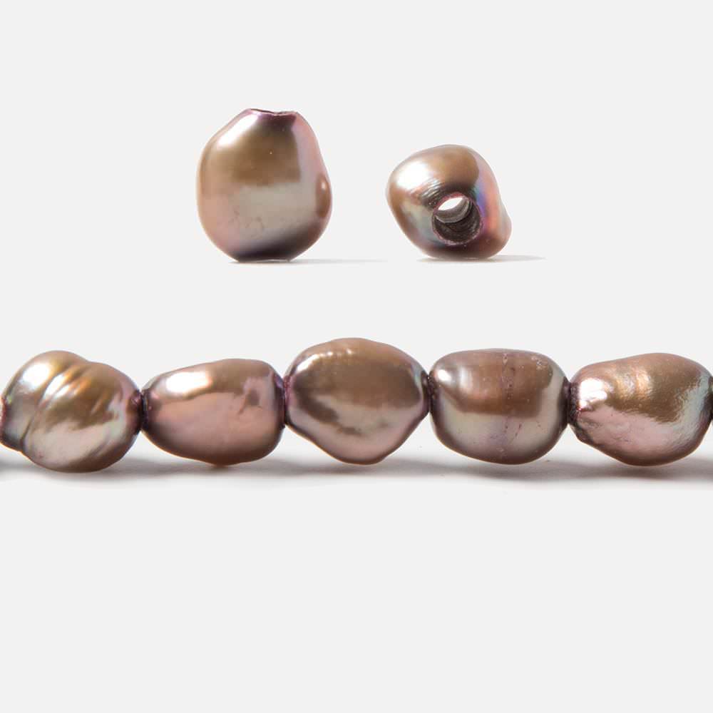 9.5x9-11x9mm Rose' Mocha Brown Baroque 2.5mm large hole Pearls 15 in. 39 pcs