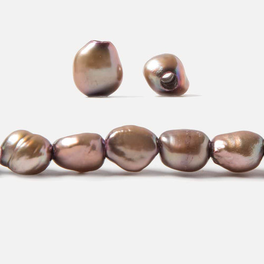 9.5x9-11x9mm Rose' Mocha Brown Baroque 2.5mm large hole Pearls 15 in. 39 pcs