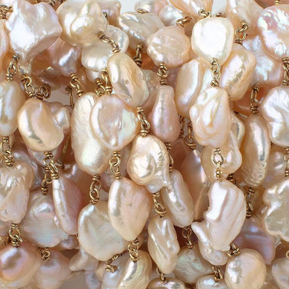 9.5x9.5-12x9mm Peach Keshi Pearls on Vermeil Chain by the Foot 17 pieces