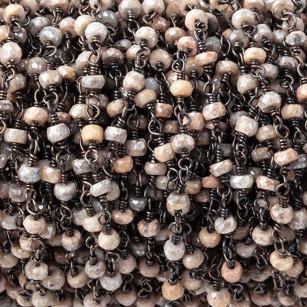 4mm Mystic White Sapphire rondelle Black Gold plated .925 Silver Chain 38 pieces