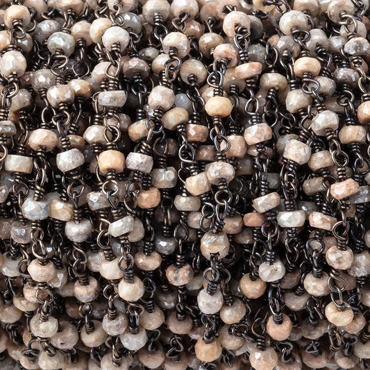 4mm Mystic White Sapphire rondelle Black Gold plated .925 Silver Chain 38 pieces