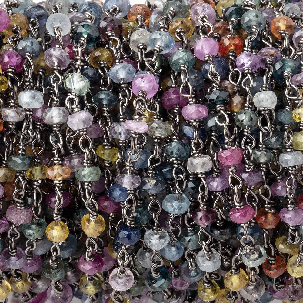 3-3.5mm Fancy Sapphire rondelle Black Gold plated .925 Silver Chain 45 pieces