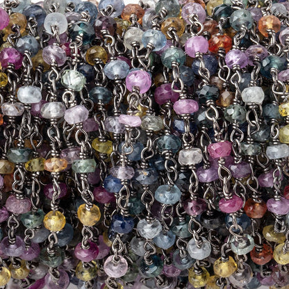 3-3.5mm Fancy Sapphire rondelle Black Gold plated .925 Silver Chain 45 pieces