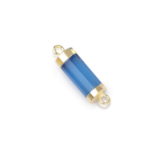 13x5mm Gold Leafed Santorini Blue Chalcedony faceted barrel tube Connector 1 piece