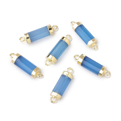 13x5mm Gold Leafed Santorini Blue Chalcedony faceted barrel tube Connector 1 piece