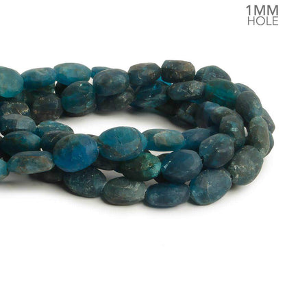 8x7-10x8mm Frosted Neon Blue Apatite plain oval beads 7.5 inch 18 pieces 1mm Large Hole