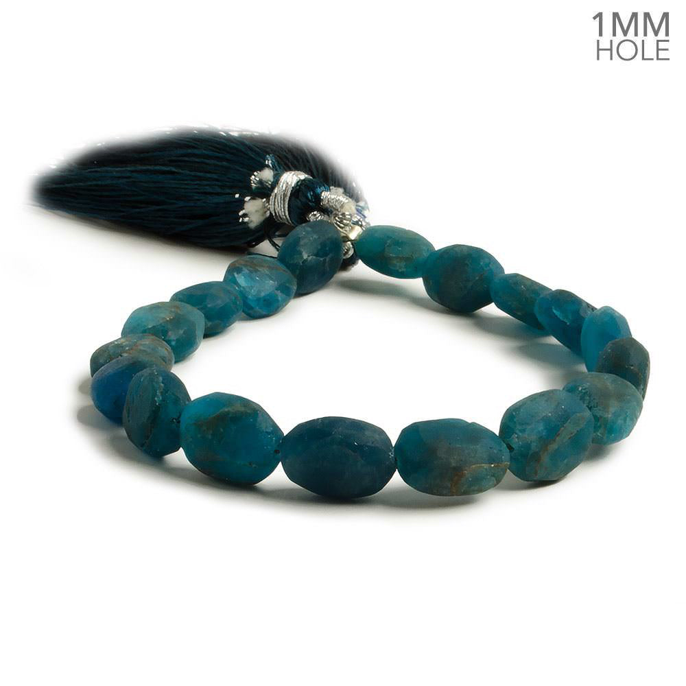 8x7-10x8mm Frosted Neon Blue Apatite plain oval beads 7.5 inch 18 pieces 1mm Large Hole