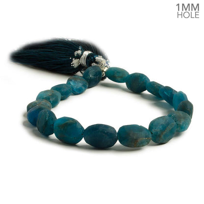 8x7-10x8mm Frosted Neon Blue Apatite plain oval beads 7.5 inch 18 pieces 1mm Large Hole