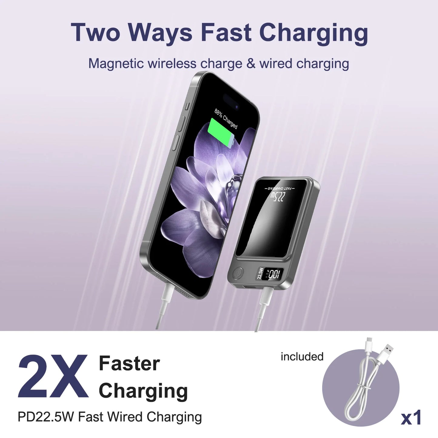 5000Mah Magnetic Power Bank Wireless Charger Portable Fast 22.5W Ultra with Type-C Cable for Iphone 16/15/14/13/12 All Series