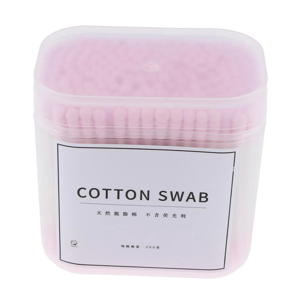 Wooden Cotton Swabs, Pack of 200, Double Tip, Pink Cotton Swabs