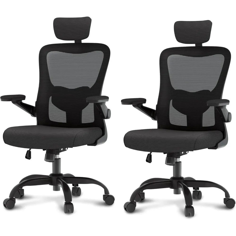 Ergonomic Office Chairs Mesh Computer Desk Chair with 3D Flip-Up Armrests Adjustable Headrest and Lumbar Support Comfy High Bac