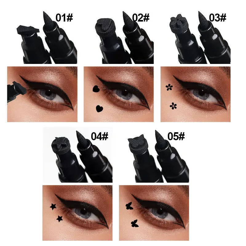 Black Seal Eyeliner Pen Double-Ended Star Stamp Long-Lasting Waterproof Eye Liner Pencil Winged Stamp Eyes Makeup Cosmetics