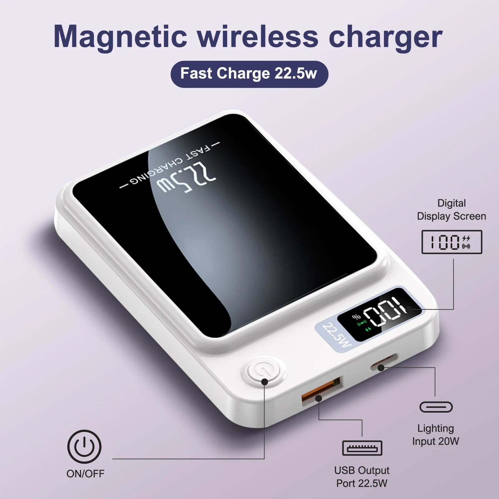 5000Mah Magnetic Power Bank Wireless Charger Portable Fast 22.5W Ultra with Type-C Cable for Iphone 16/15/14/13/12 All Series