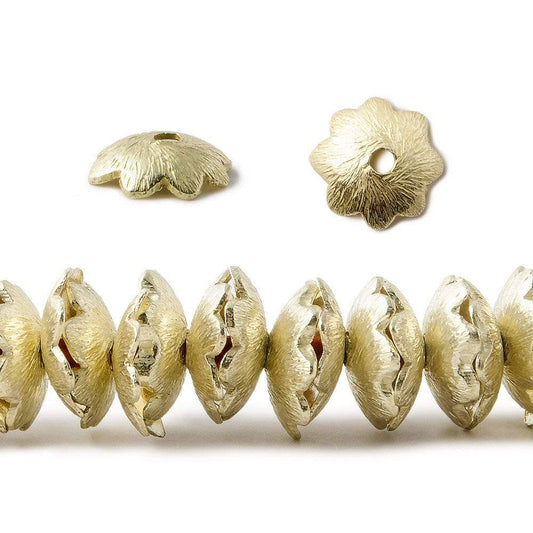 9mm 14kt Gold Plated Copper Bead Cap Scalloped Edge Brushed Flower 8 inch 82 pieces