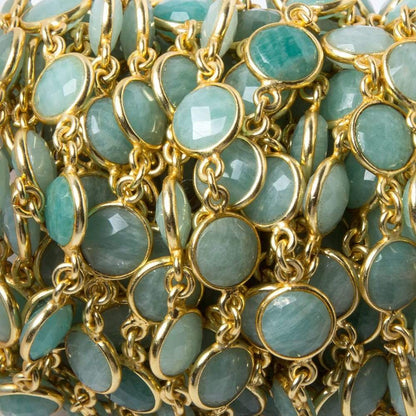 9mm Amazonite faceted coin Vermeil Bezel Chain by the foot 19 pcs