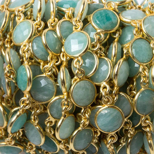 9mm Amazonite faceted coin Vermeil Bezel Chain by the foot 19 pcs