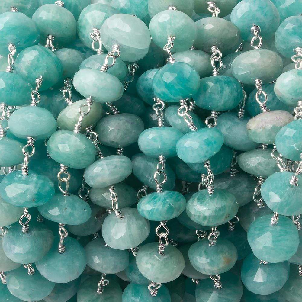 9mm Amazonite faceted Rondelle .925 Silver Chain by the foot 27 beads